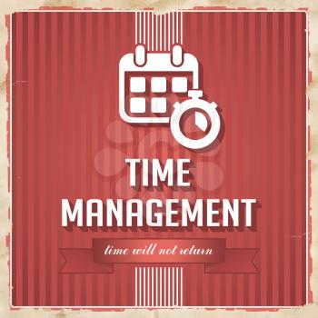 Time Management on Red Striped Background. Vintage Concept in Flat Design.