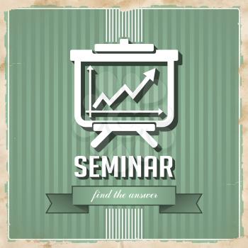 Seminar with Flipchart Icon on Green Striped Background. Vintage Concept in Flat Design.