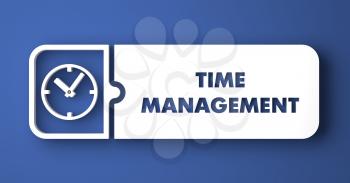Time Management Concept. White Button on Blue Background in Flat Design Style.