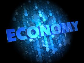 Economy - Blue Color Text on Dark Digital Background.