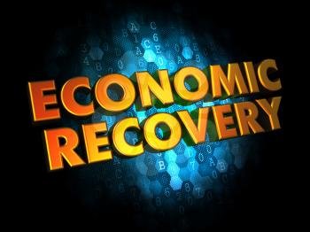 Economic Recovery - Golden Color Text on Dark Blue Digital Background.