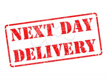 Next Day Delivery on Red Rubber Stamp Isolated on White.