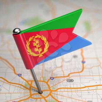 Small Flag State of  Eritrea on a Map Background with Selective Focus.