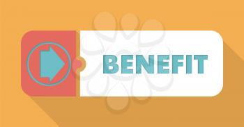 Benefit Button in Flat Design with Long Shadows on Orange Background.
