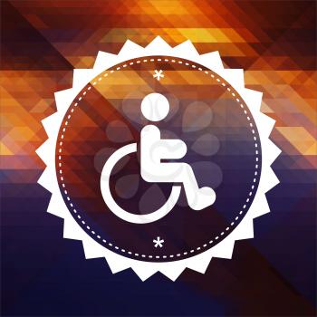 Disabled Icon. Retro label design. Hipster background made of triangles, color flow effect.