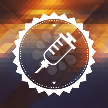 Syringe Icon. Retro label design. Hipster background made of triangles, color flow effect.