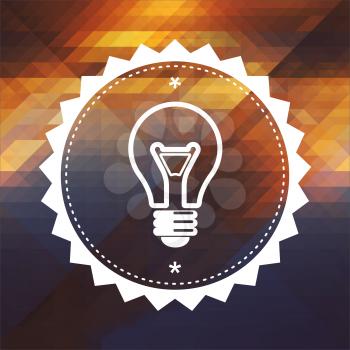 Light Bulb Icon. Retro label design. Hipster background made of triangles, color flow effect.