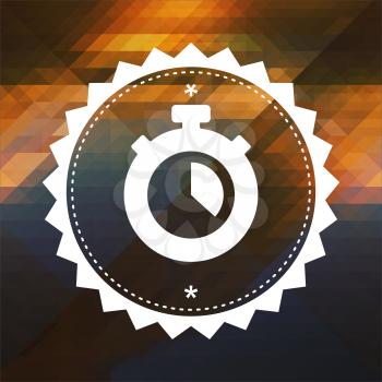 Stopwatch Icon. Retro label design. Hipster background made of triangles, color flow effect.