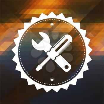 Service Concept - Crossed Screwdriver and Wrench. Retro label design. Hipster background made of triangles, color flow effect.