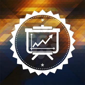 Flipchart with Growth Chart Icon. Retro label design. Hipster background made of triangles, color flow effect.
