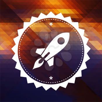 Icon of Go Up Rocket. Retro label design. Hipster background made of triangles, color flow effect.