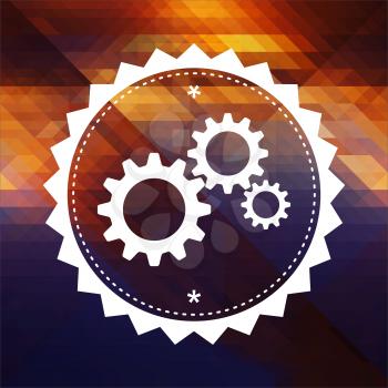 Cogwheel Gear Mechanism. Retro label design. Hipster background made of triangles, color flow effect.