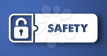 Safety Concept. White Button on Blue Background in Flat Design Style.