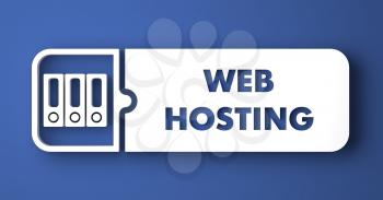 Web Hosting Concept. White Button on Blue Background in Flat Design Style.
