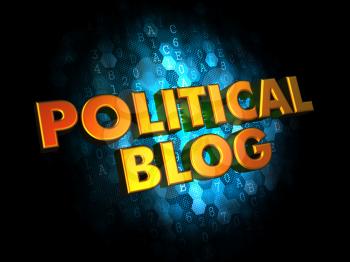 Political Blog Concept - Golden Color Text on Dark Blue Digital Background.