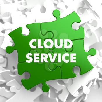 Cloud Service on Green Puzzle on White Background.