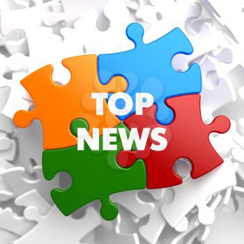 Top News on Multicolor Puzzle on White Background.