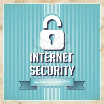 Internet Security with Padlock and slogan on ribbon on Blue Striped Background. Vintage Concept in Flat Design.