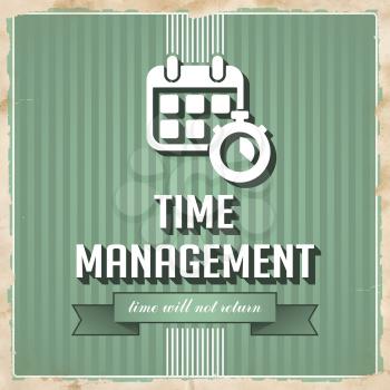 Time Management on Green Striped Background. Vintage Concept in Flat Design.
