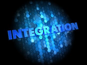 Integration - Blue Color Text on Dark Digital Background.