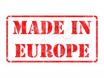 Made in Europe - inscription on Red Rubber Stamp Isolated on White.