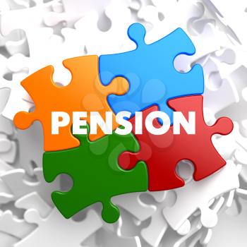 Pension on Multicolor Puzzle on White Background.