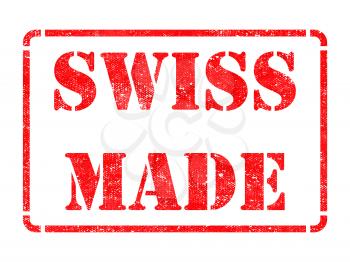 Swiss Made - inscription on Red Rubber Stamp Isolated on White.