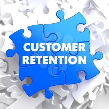 Customer Retention on Blue Puzzle on White Background.