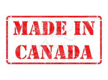 Made in Canada - inscription on Red Rubber Stamp Isolated on White.