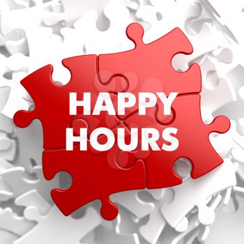 Happy Hours on Red Puzzle on White Background.