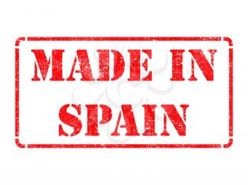 Made in Spain - inscription on Red Rubber Stamp Isolated on White.