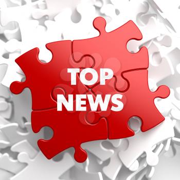 Top News on Red Puzzle on White Background.