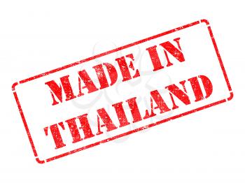 Made in Thailand - inscription on Red Rubber Stamp Isolated on White.