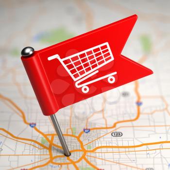 Shopping Concept - Small Flag on a Map Background with Selective Focus.