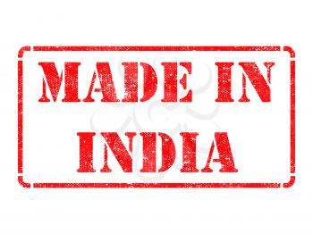 Made in India - inscription on Red Rubber Stamp Isolated on White.