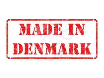 Made in Denmark - inscription on Red Rubber Stamp Isolated on White.
