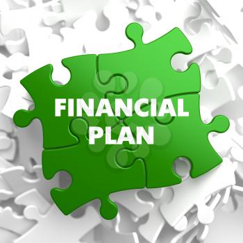 Financial Plan on Green Puzzle on White Background.