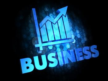 Business Concept - Blue Color Text with Growth Chart Icon on Dark Digital Background.