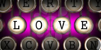 Love on Old Typewriter's Keys on Pink Background.