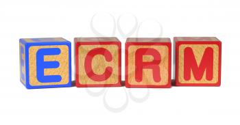 ECRM on Colored Wooden Childrens Alphabet Block Isolated on White.