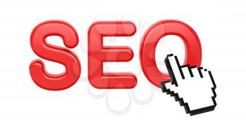 Red SEO with Hand Cursor. Internet Concept.