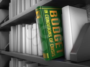 Budget in Conditions of Crisis - Green Book on the Black Bookshelf between white ones. Finance Concept.