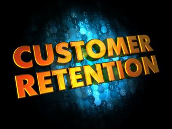 Customer Retention  - Gold 3D Words on Digital Background.