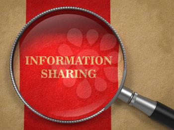 Information Sharing. Magnifying Glass on Old Paper with Red Vertical Line.