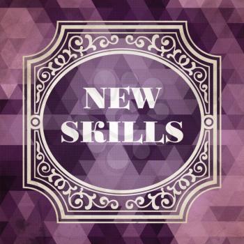New Skills Concept. Vintage design. Purple Background made of Triangles.