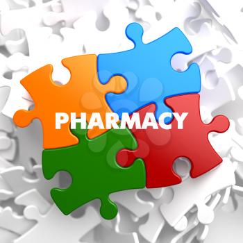 Pharmacy  on Multicolor Puzzle on White Background.