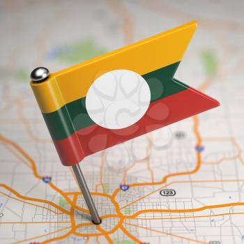 Small Flag of Shan State on a Map Background with Selective Focus.