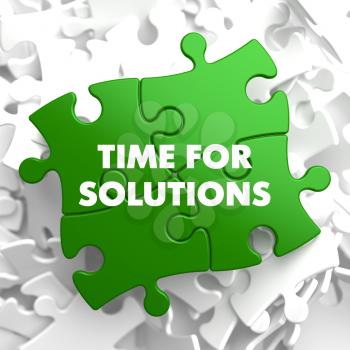 Time For Solutions on Green  Puzzle on White Background.