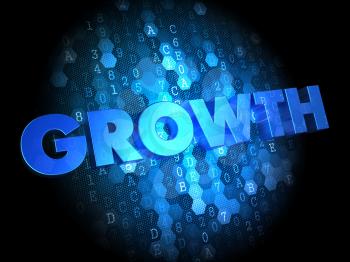 Growth - Blue Color Text on Digital Background.
