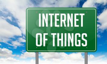 Internet of Things Highway Signpost with  wording on Sky Background.